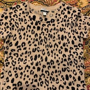 J. Crew Cream and Black Short Sleeve 100% Cashmere Tee